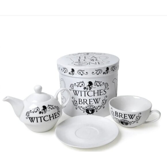🆕️🆑️ Witches Brew Tea For One Set w/ Teapot Cup Saucer Gift Box Gothic Design